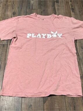 Playboy Bunny Logo Pink Short Sleeve Cotton T-Shirt Size Men's Medium